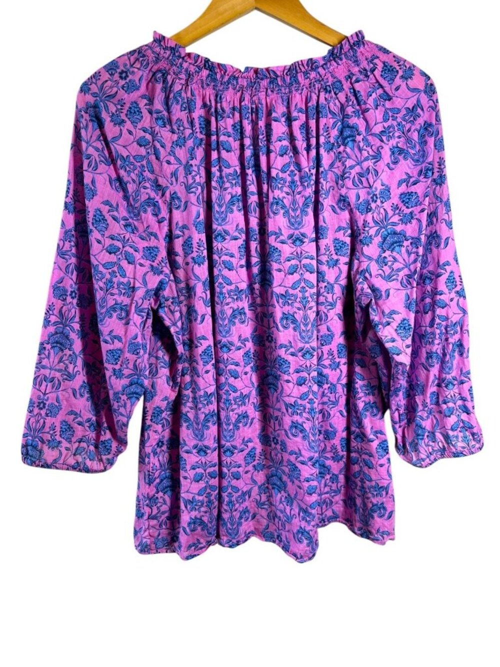J.Jill Pink Blue Floral Peasant Blouse Cotton Oversized Boho Cottagecore XL - Picture 4 of 5